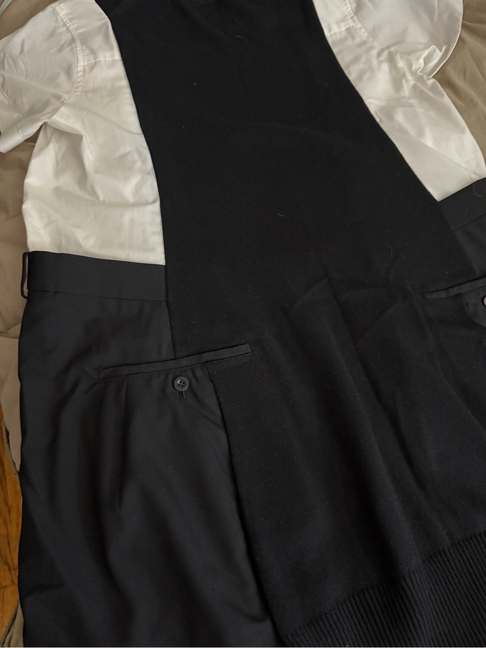 Sacai  Poplin x Knit Dress Black and White Layered Mini Dress - Picture 2 of 8